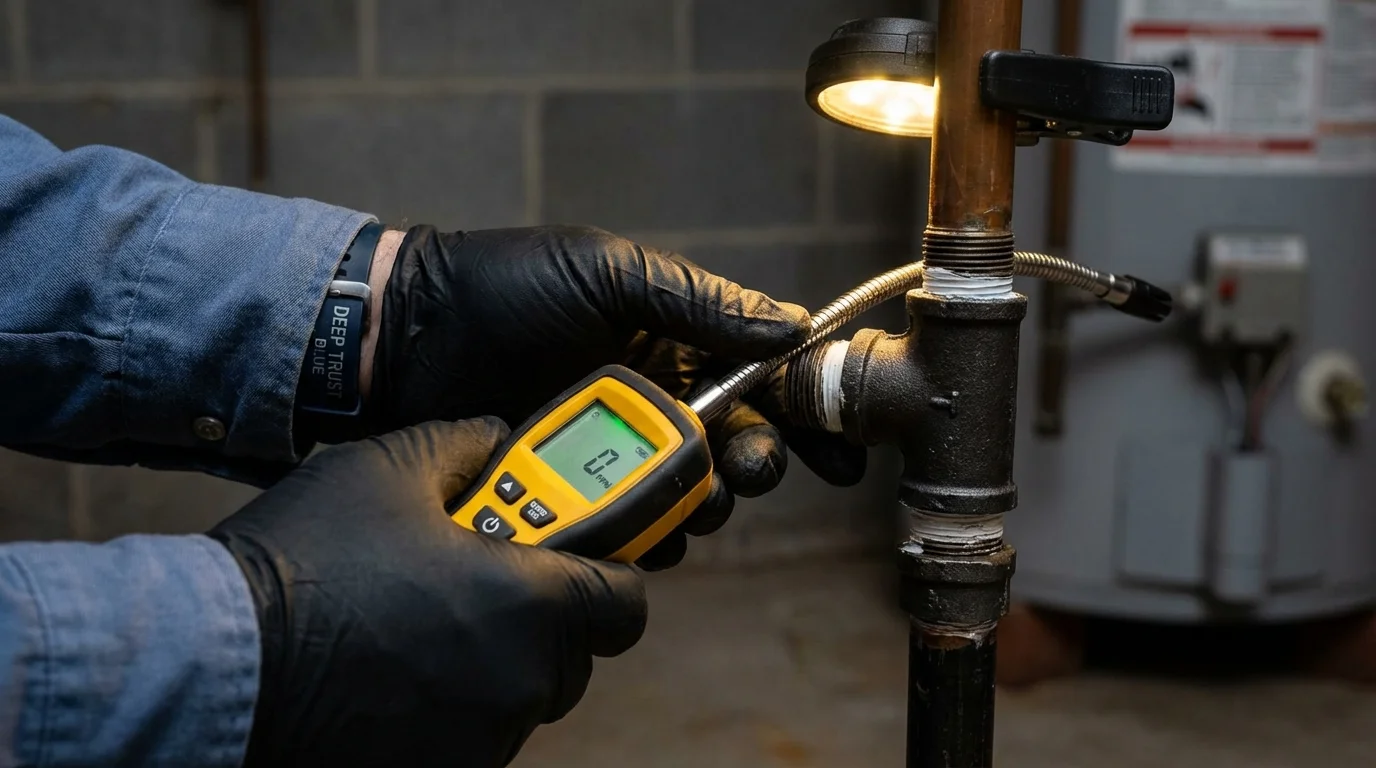 Gas leak detection with electronic sniffer by Johns Plumbing LLC in Goldsboro