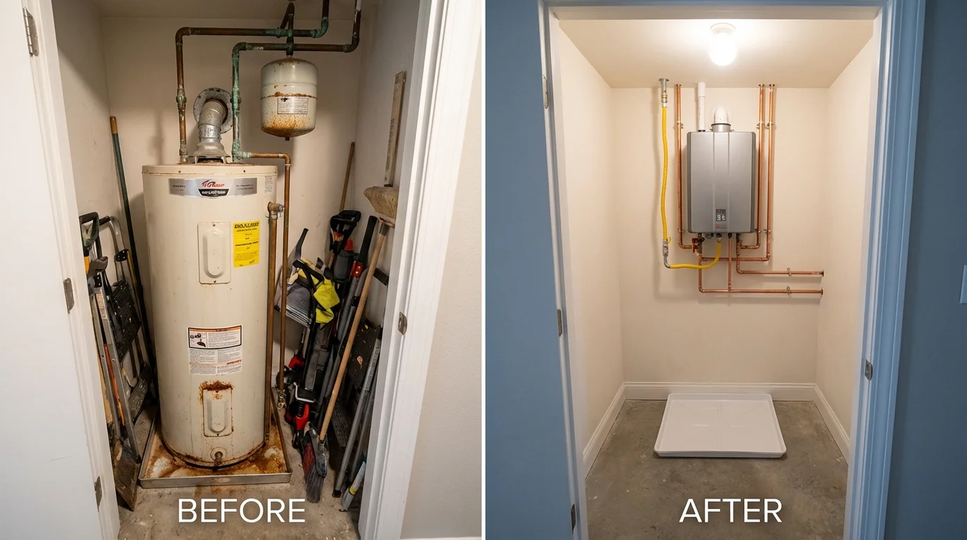 Tank water heater versus wall-mounted tankless unit comparison for Goldsboro, NC homeowners