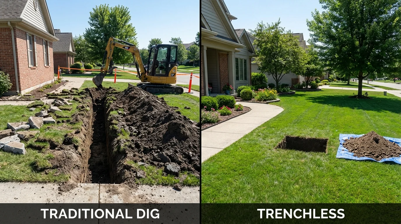 Trenchless sewer repair with minimal yard damage versus traditional excavation in Goldsboro, NC